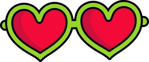 hart vormig stofbril icoon in rood en groen kleur. vector
