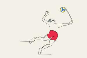 gekleurde illustratie van een jongen jumping naar Speel volleybal vector