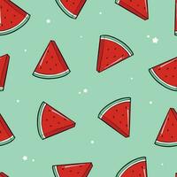 watermeloen plakjes naadloos patroon met doodles voor afdrukken, behang, scrapbooken, textiel, stationair, kinderkamer textiel, enz. eps 10 vector