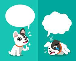 vector tekenfilm karakter Frans bulldog uitdrukken verschillend emoties met toespraak bubbels