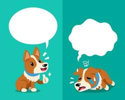 vector tekenfilm karakter corgi hond uitdrukken verschillend emoties met toespraak bubbels