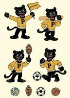 reeks van zwart panter sport mascotte in wijnoogst retro hand- getrokken stijl vector