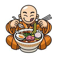 monnik schattig mascotte Japans ramen noodle vector