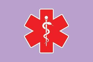 grafisch vlak ontwerp tekening van medisch slang Gezondheid symbool, label, sticker. geneeskunde systeem en Gezondheid zorg concept. medisch icoon. geneeskunde logo voor paramedicus personeel. tekenfilm stijl vector illustratie