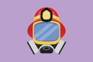 grafisch vlak ontwerp tekening brandweerman beschermend helm en gas- beademingsapparaat. Brand blussen apparatuur, masker met bril en lucht filters. bescherming tegen vergiftiging. tekenfilm stijl vector illustratie