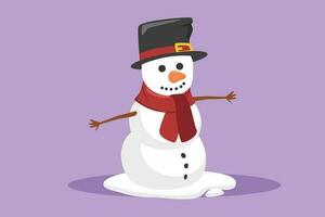 grafisch vlak ontwerp tekening gelukkig kinderen maken sneeuwman samen. besneeuwd Woud, weinig jongens en meisjes in warm kleren, nieuw jaar sneeuwman. creativiteit in sneeuw seizoen. tekenfilm stijl vector illustratie