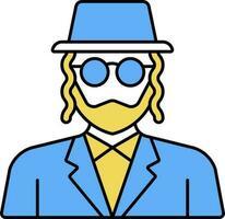 geïsoleerd rabbijn tekenfilm karakter icoon in geel en blauw kleur. vector