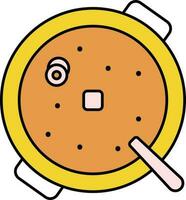 sarson ka saag wok met lepel geel en oranje icoon. vector