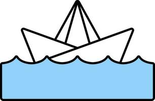 vlak illustratie van boot Aan stroom icoon in blauw en wit kleur. vector