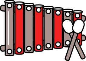 xylofoon met stok icoon in rood en taupe kleur. vector