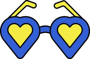 geïsoleerd hart partij stofbril icoon in blauw en geel kleur. vector