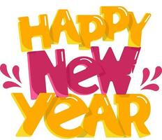 spatten roze en geel gelukkig nieuw jaar tekst Aan wit achtergrond. vector