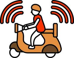 jong rijden scooter met toeter lawaai kleurrijk icoon. vector