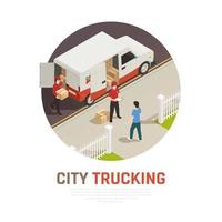 stad trucking isometrische ronde samenstelling vectorillustratie vector