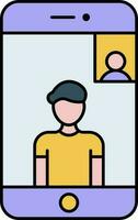 online video babbelen mannetje van smartphone geel en blauw icoon. vector