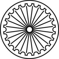 zwart dun lijn kunst van Ashoka chakra icoon. vector