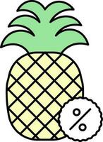 korting voor ananas geel en groen icoon of symbool. vector