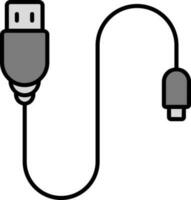 USB kabel vlak icoon in grijs kleur. vector