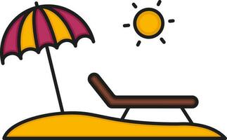 roze en geel paraplu met stoel en zon voor strand vlak icoon. vector