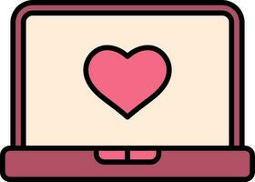 hart in laptop scherm roze en wit icoon. vector
