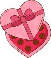 Open hart vorm geschenk chocola doos icoon in roze en bruin kleur. vector