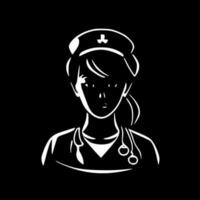 verpleegster - zwart en wit geïsoleerd icoon - vector illustratie