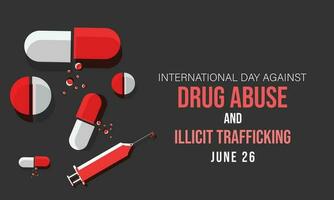 Internationale dag tegen drug misbruik en illegaal mensenhandel. achtergrond, banier, kaart, poster, sjabloon. vector illustratie.