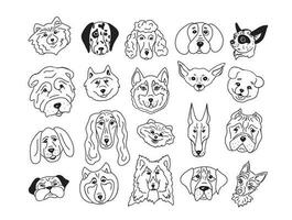 reeks van hoofden van verschillend rassen honden. vector