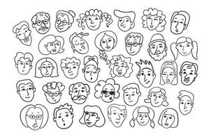 reeks van mensen gezichten hand- getrokken in tekening stijl.sociaal netwerk concept.vector illustratie. vector