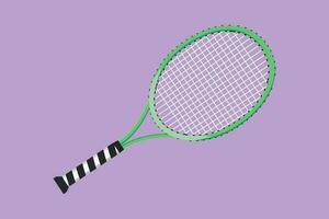 grafisch vlak ontwerp tekening tennis racket logotype etiket sjabloon symbool. tennis uitrusting voor spel. tennis rechtbank sport. tennis net zo sport, hobby, klassen. buitenshuis werkzaamheid. tekenfilm stijl vector illustratie