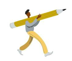 de leerling draagt een groot potlood Aan zijn schouder. vlak ontwerp stijl minimaal vector illustratie.