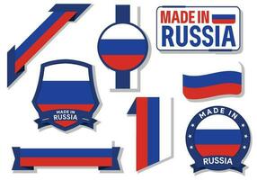 verzameling van gemaakt in Rusland badges etiketten Rusland vlaggen in lint vector illustratie