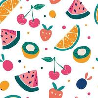 helder fruit naadloos patroon in hand getrokken stijl. vector herhaal achtergrond voor kleurrijke zomer stof.