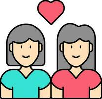 vlak illustratie van lief mooi twee meisje kleurrijk icoon. vector