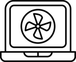zwart lineair stijl ventilator in laptop icoon. vector