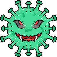 boos virus mascotte icoon in groen kleur. vector