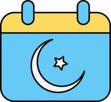 halve maan maan symbool kalender blauw en geel icoon. vector