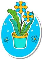 sticker stijl bloem pot element Aan blauw en wit achtergrond. vector