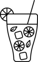 zwart dun lijn kunst rietje in mojito drinken glas icoon. vector