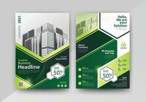 abstract meetkundig bedrijf vector sjabloon voor brochure, jaar- rapport, tijdschrift, poster, zakelijke presentatie, portefeuille, folder, markt, infographic met groen kleur grootte a4, voorkant en terug