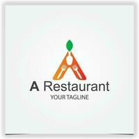 brief een vork en lepel met blad vorm logo icoon ontwerp voor restaurant logo sjabloon vector