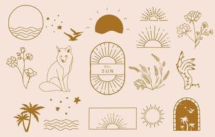 verzameling van lijnontwerp met zon, zee, golf. bewerkbare vectorillustratie voor website, sticker, tatoeage, pictogram
