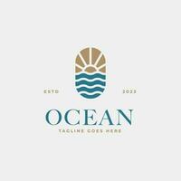 creatief minimalistische strand oceaan insigne logo ontwerp concept vector illustratie idee