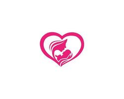 mam en baby logo ontwerp icoon met liefde symbool. moeder en baby blad vector element concept premie ontwerp.