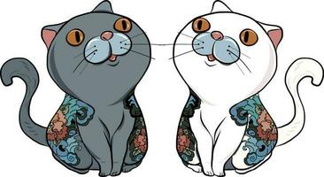 traditioneel kat met tatoeëren idee.japans kat yakusa met schilderij draak tatoeëren. vector