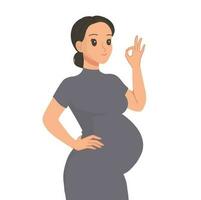 portret van zwanger vrouw met hand- OK teken illustratie vector