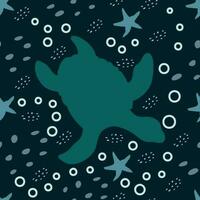 naadloos patroon met zee schildpad Aan donker achtergrond vector