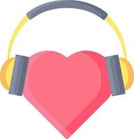 illustratie van hart met koptelefoon muziek- icoon in vlak stijl. vector