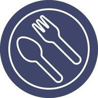 vork met lepel Aan bord icoon in blauw en wit kleur. vector