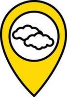 wolk plaats pin icoon in geel en wit kleur. vector